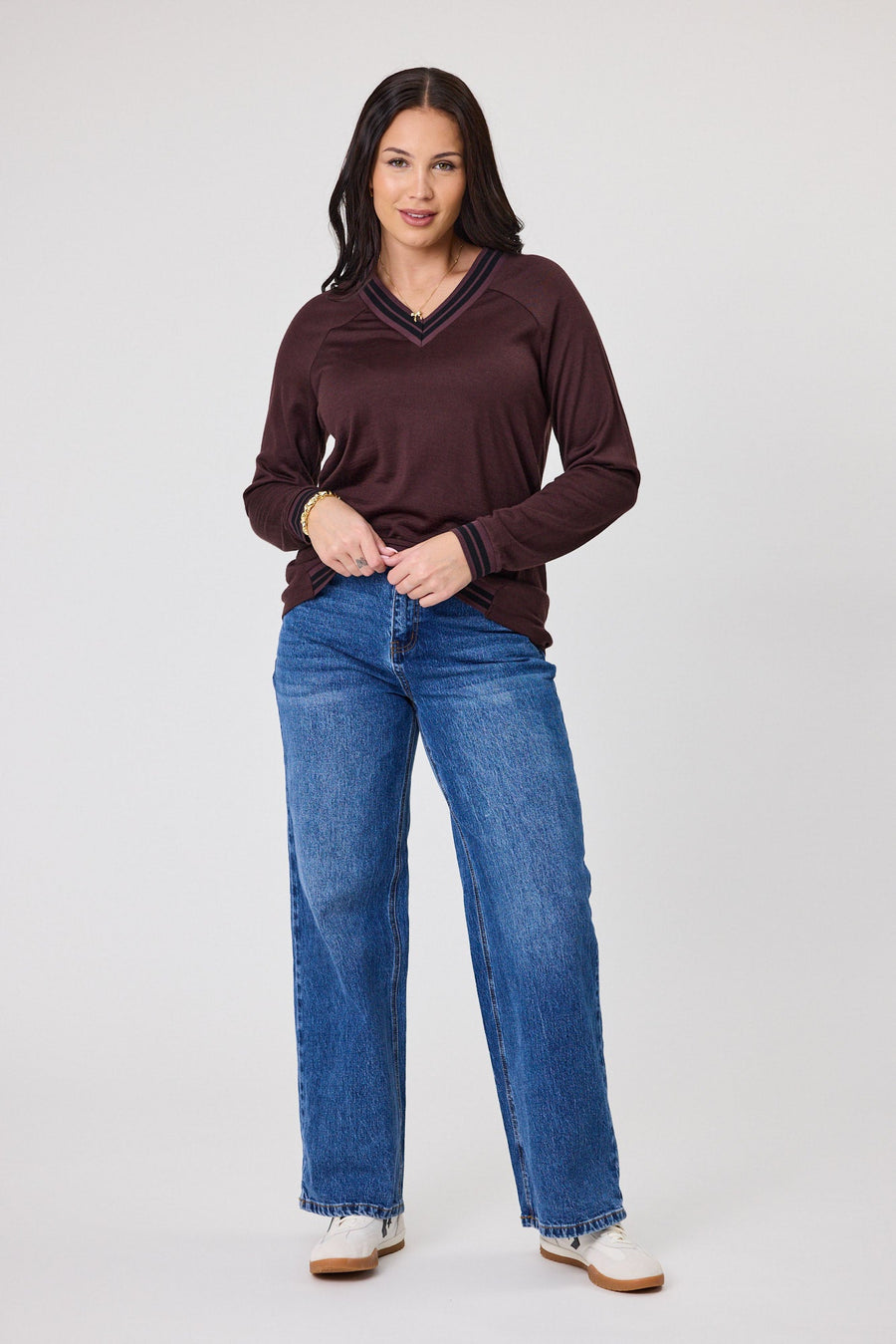 Alpine by Shine On Alberta Merino Sports Trim Top Chocolate