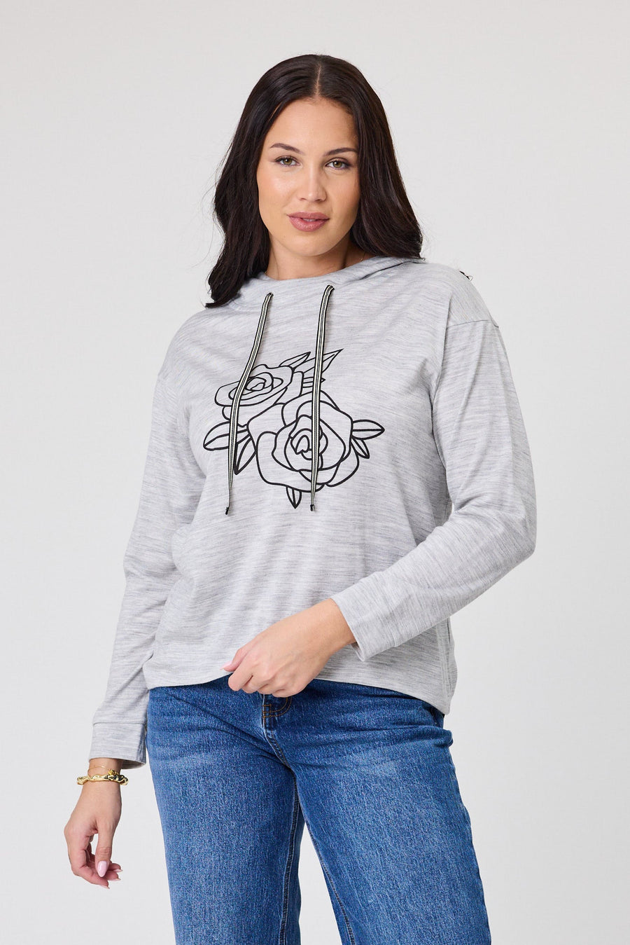 Alpine by Shine On Ontario Printed Merino Hoodie Grey Marl