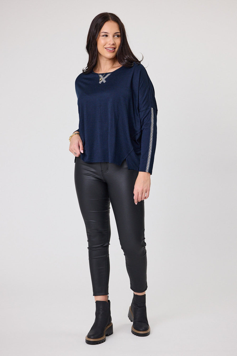 Alpine by Shine On Regina Cross Trim Merino Top Ink