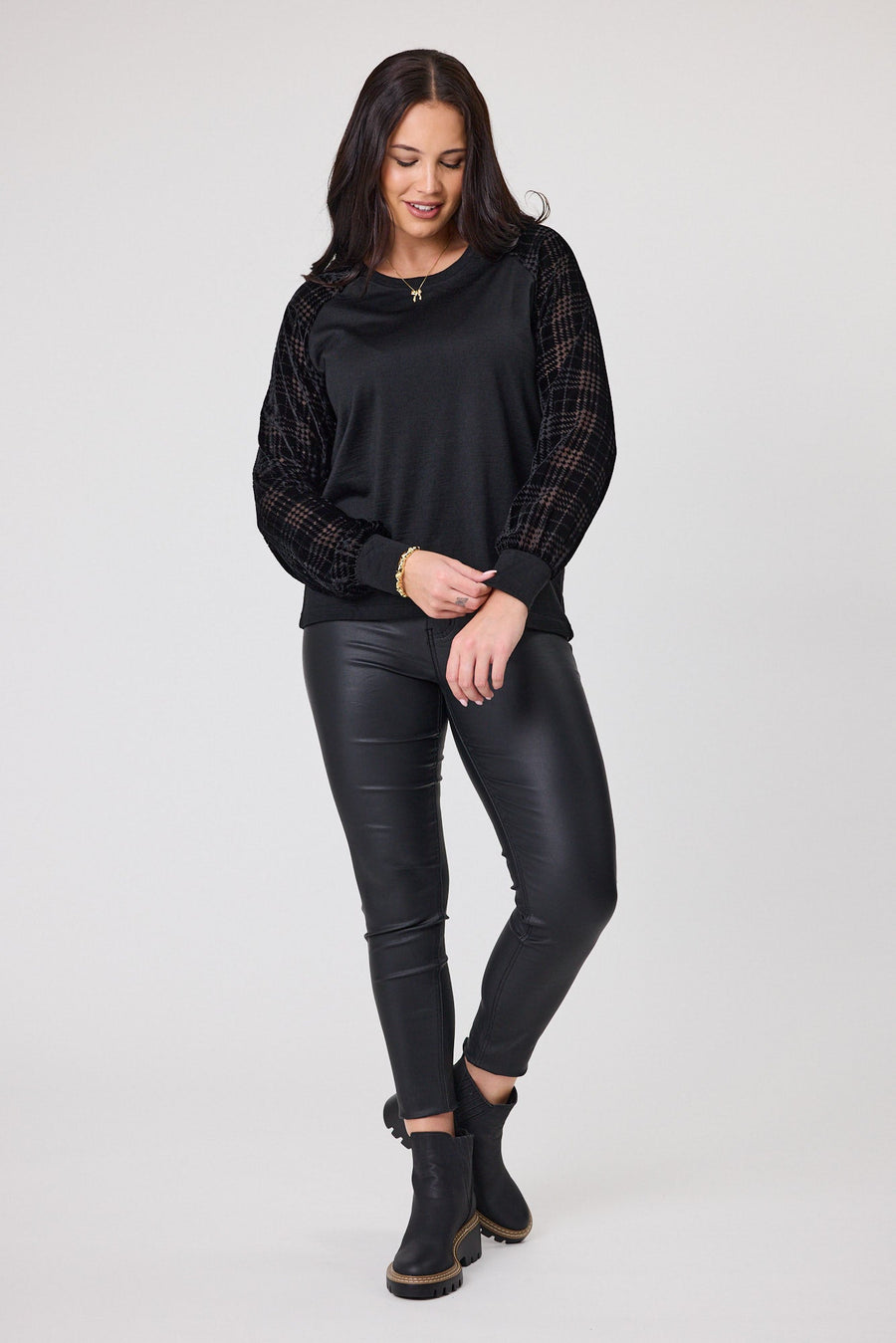 Alpine by Shine On Chantily Merino Flocked Sleeve Top Black