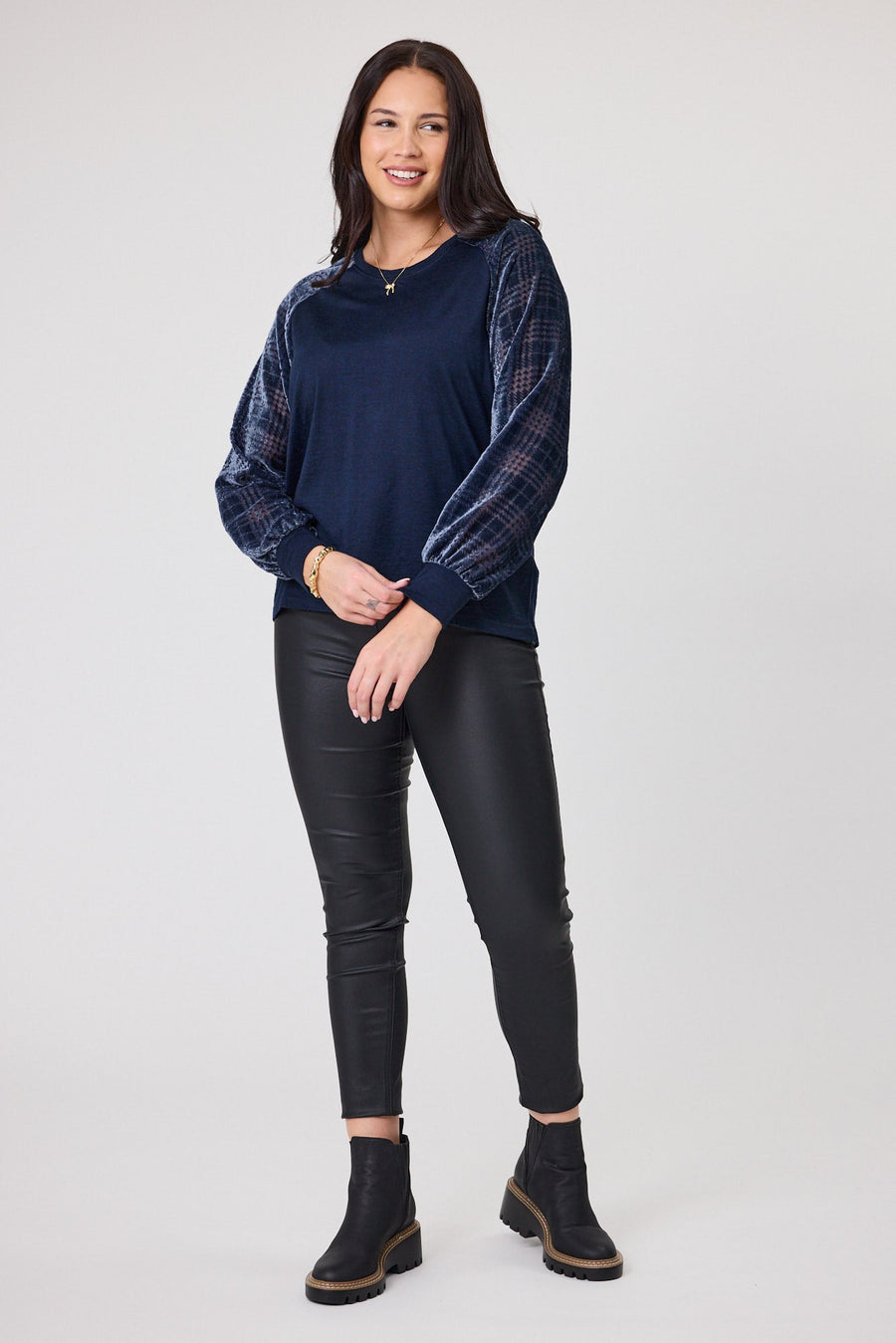 Alpine by Shine On Chantily Merino Flocked Sleeve Top Ink