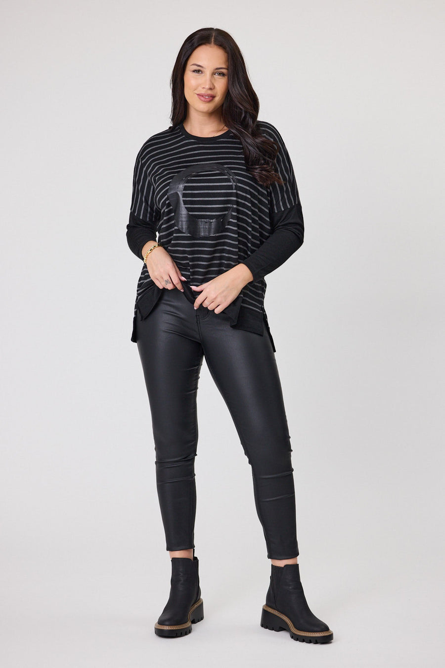 Alpine by Shine On Brunswick Striped Merino Top Black Grey