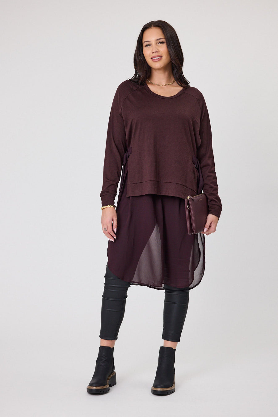 Alpine by Shine On Paris Merino & Chiffon Tunic Chocolate