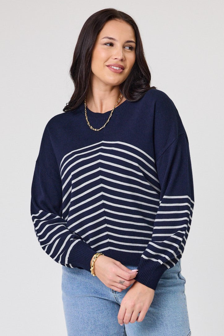 Alpine by Shine On Edmonton Chevron Stripe Jumper Ink Grey