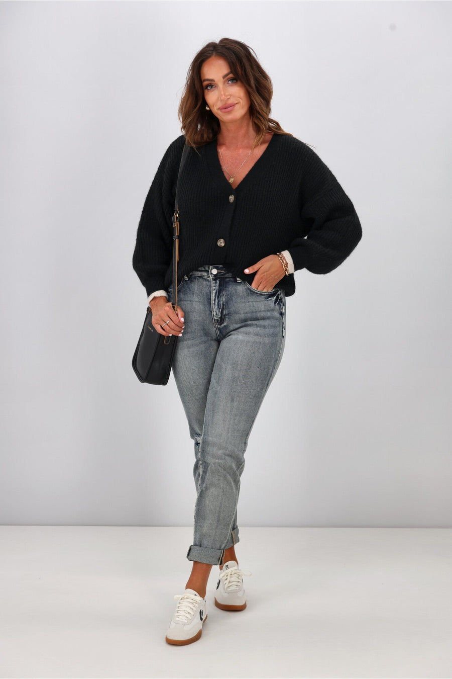 Shine On Label Brianna Tipped Cardigan Black