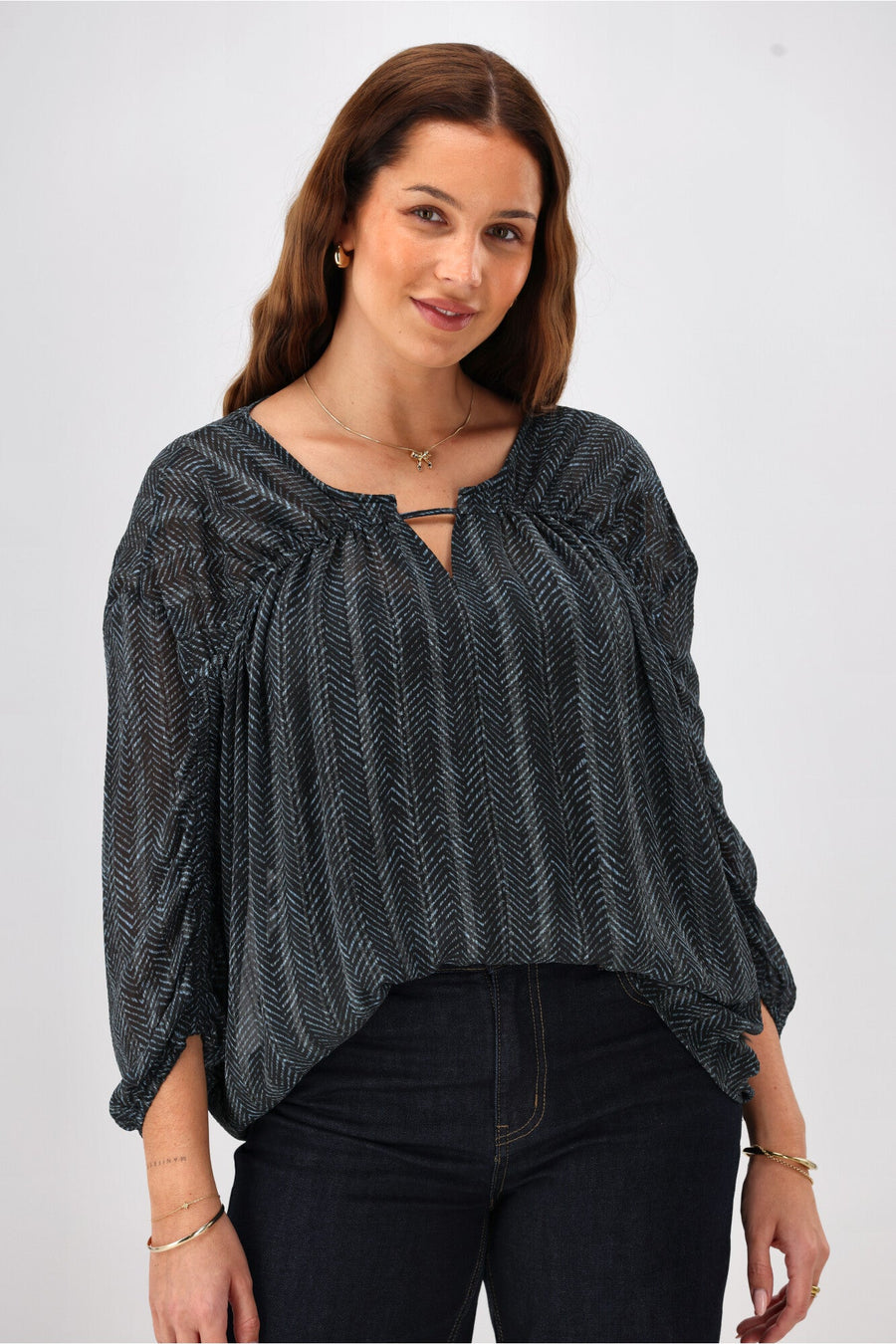 Shine On Label Kahan Abstract Animal Print Top Blue