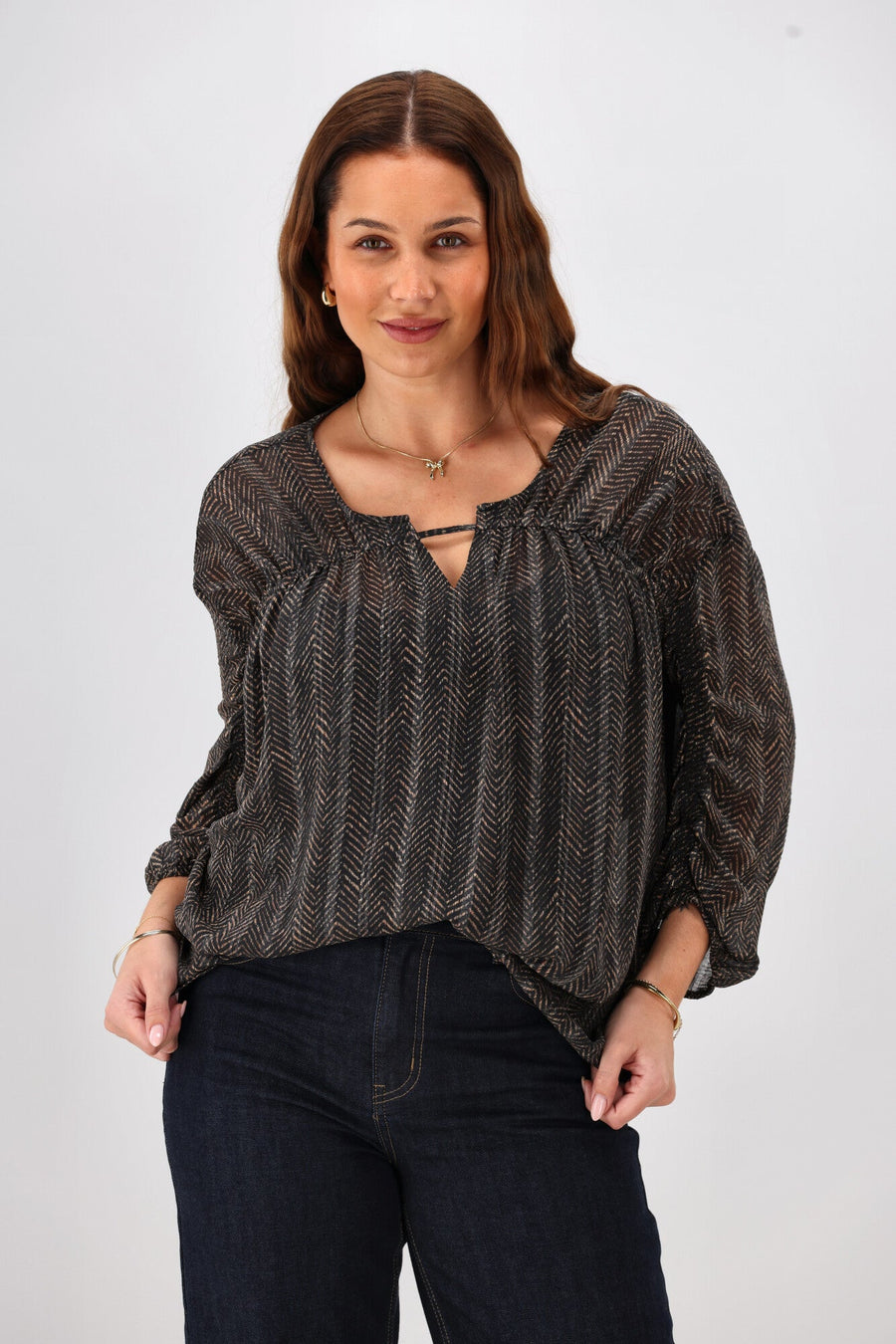 Shine On Label Kahan Abstract Animal Print Top Toffee