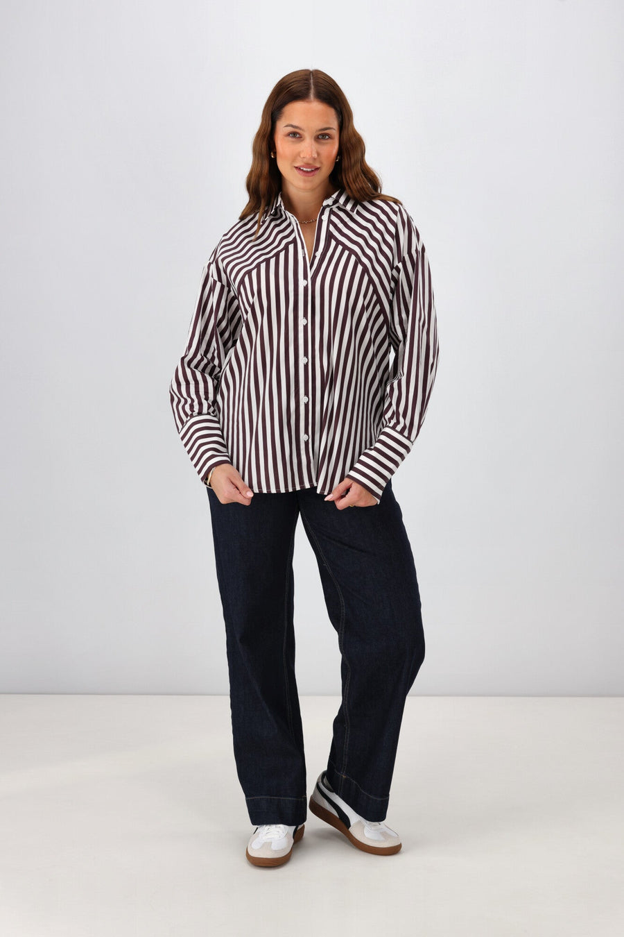 Shine On Label Kieran Angle Striped Shirt Chocolate White