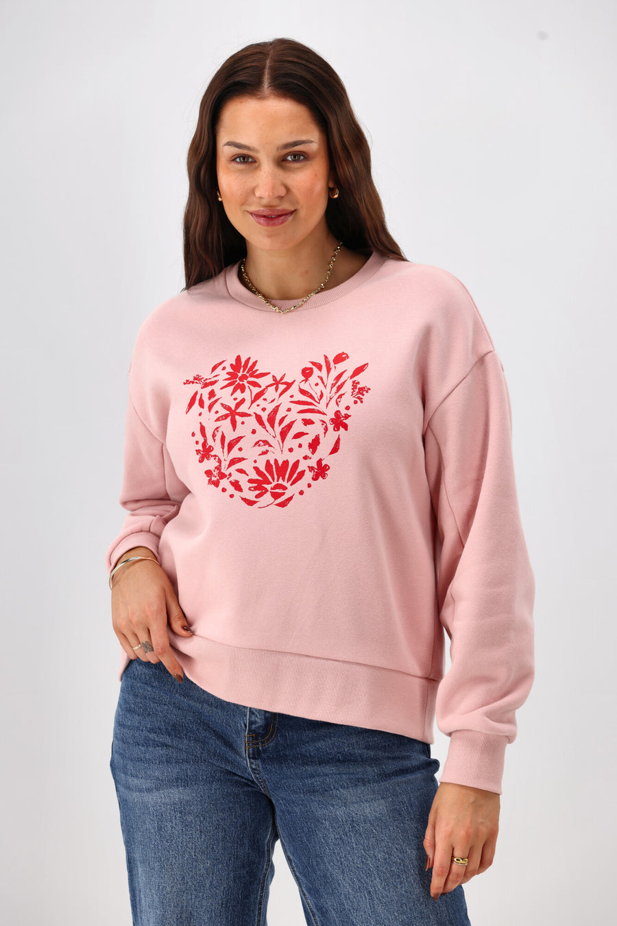 Shine On Label Lyndell Floral Heart Pink Sweater