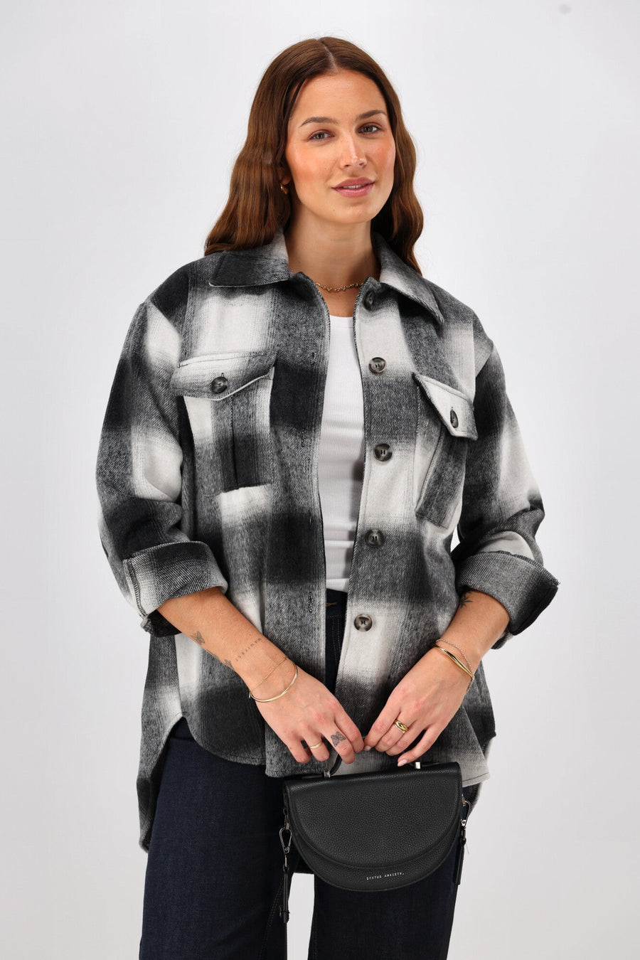 Shine On Label Treyton Checked Shacket Midnight