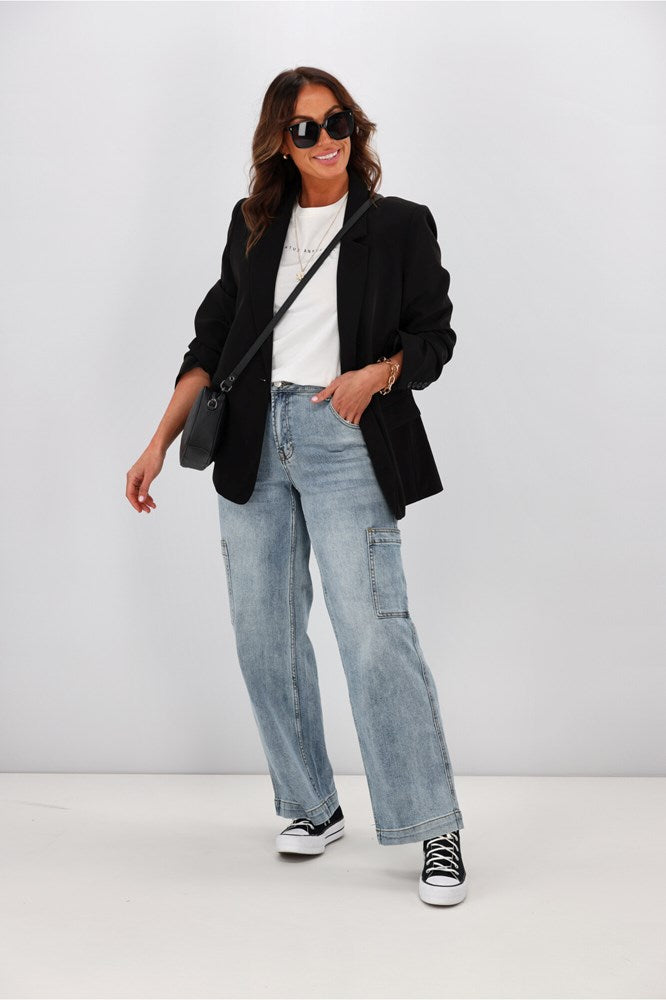 Shine On Label Romeo Cargo Pocket Jean Washed blue